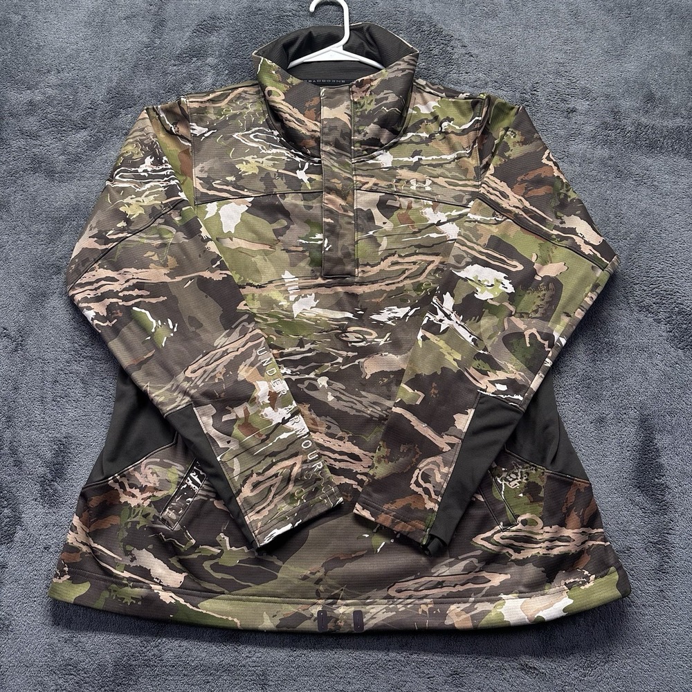 Under Armour Fleece Lined Pullover Womens 2XL Threadborne Camo 1/2 Zip Button